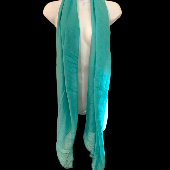 VIVID TEAL COLORED LONG COTTON SCARF BY THE FLAWSOME WOMAN - Picture 3 of 3